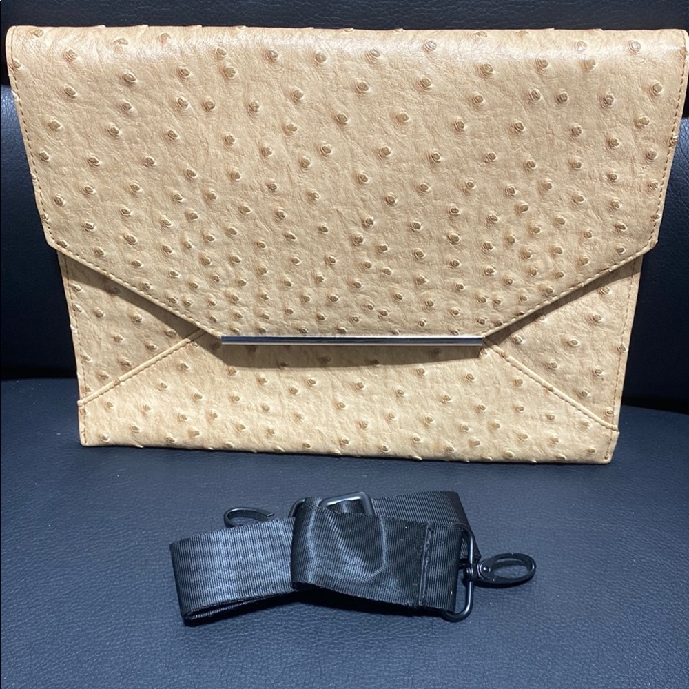 Merona Tan Clutch with Black Strap